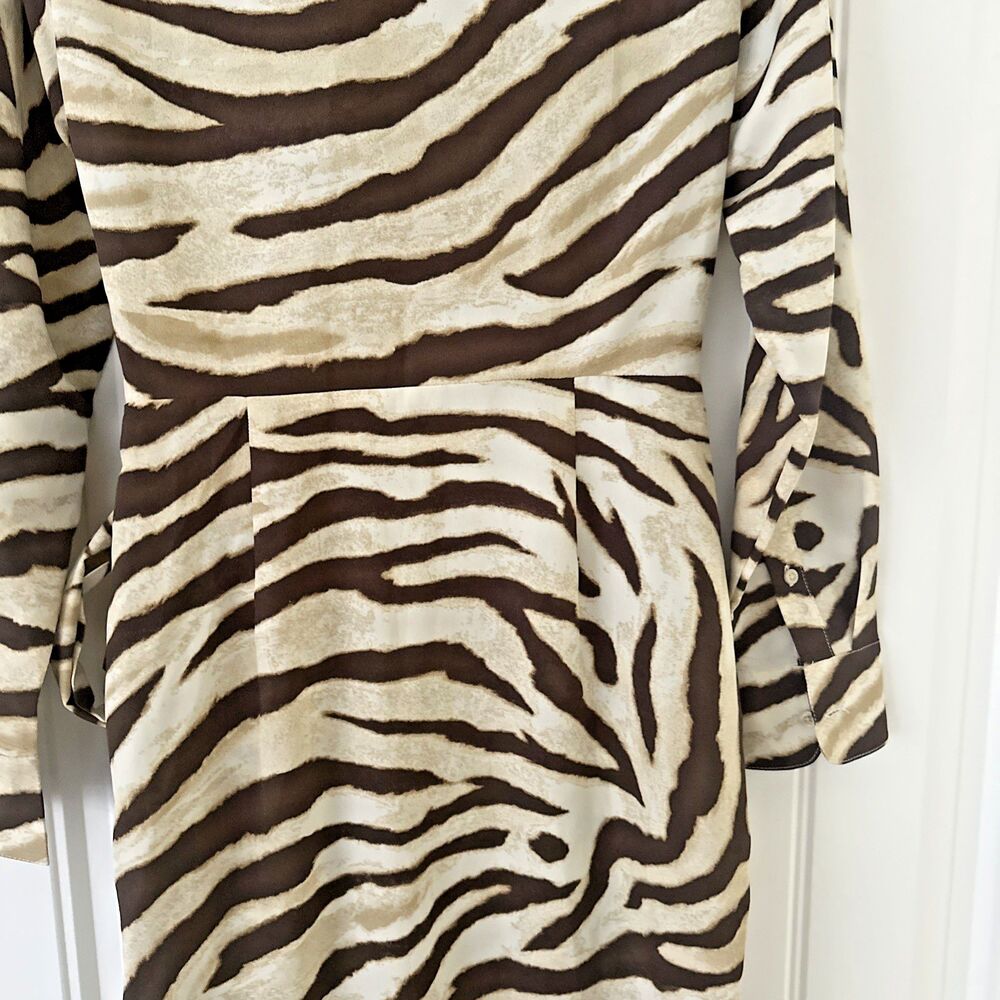 Lauren Ralph Lauren Women's Zebra-Print Tie-Front Crepe Shirtdress Cream Brown 2 - Picture 13 of 14
